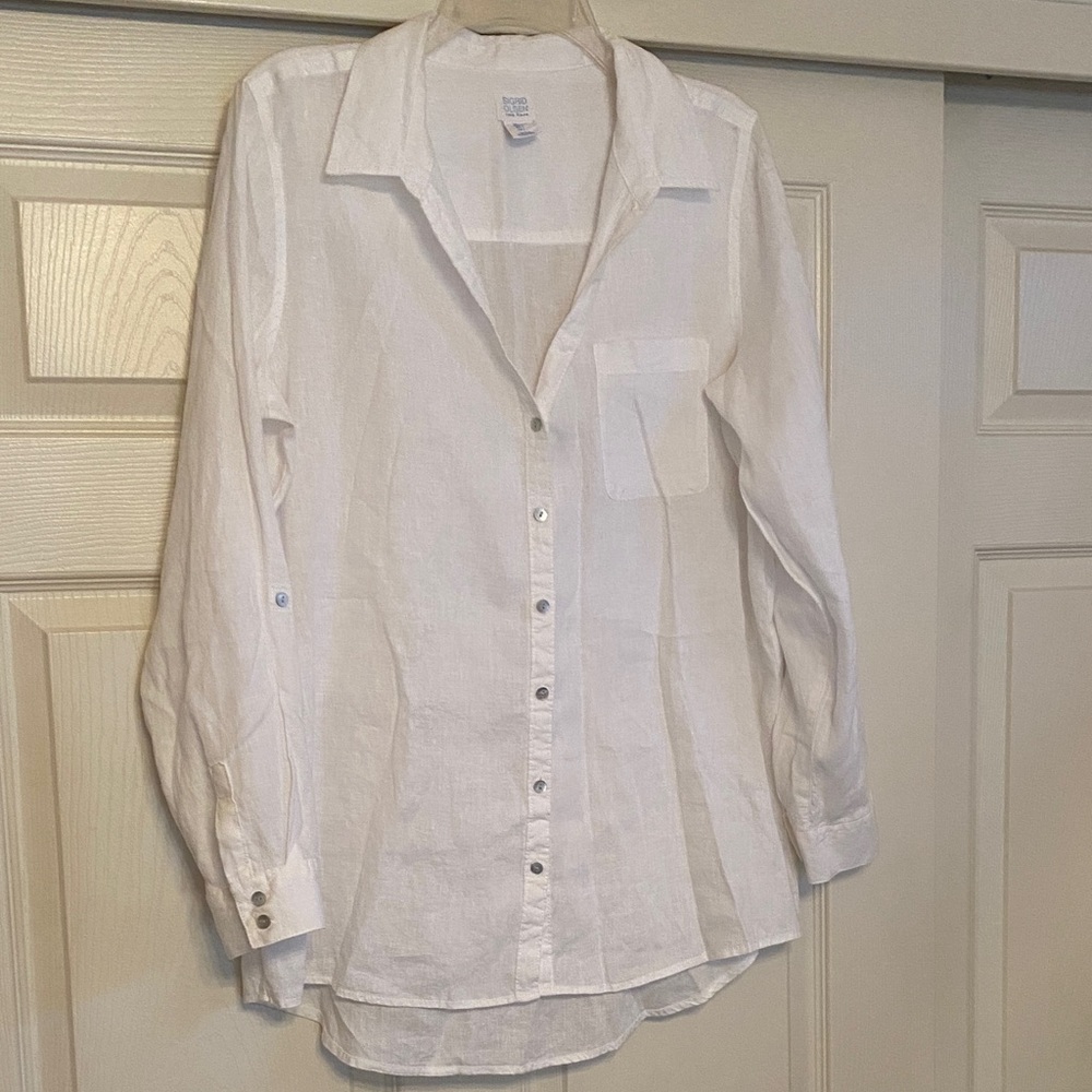 Sigrid Olsen 100 % linen button down shirt, classic white, x large